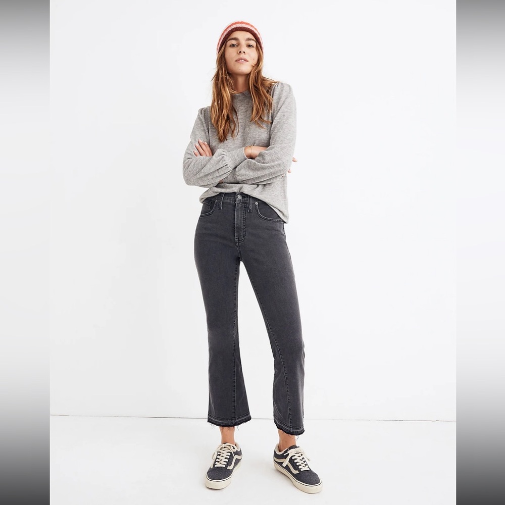 Madewell Cali Demi Boot High Rise Flare Leg Dark Wash Raw Hem Women’s 26 Black